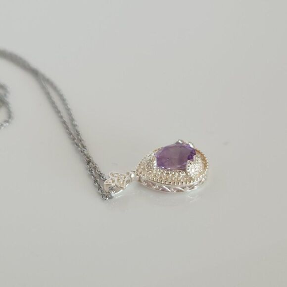 Purple Amethyst Pendant Necklace Stainless Steel Chain - Picture 8 of 9